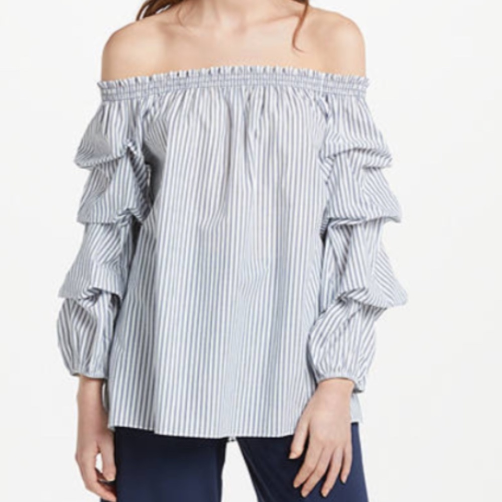 Striped Off The Shoulder Max Edition Ruched Sleeve Top Size XL